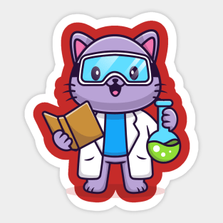 Cute Cat Scientist Cartoon Sticker